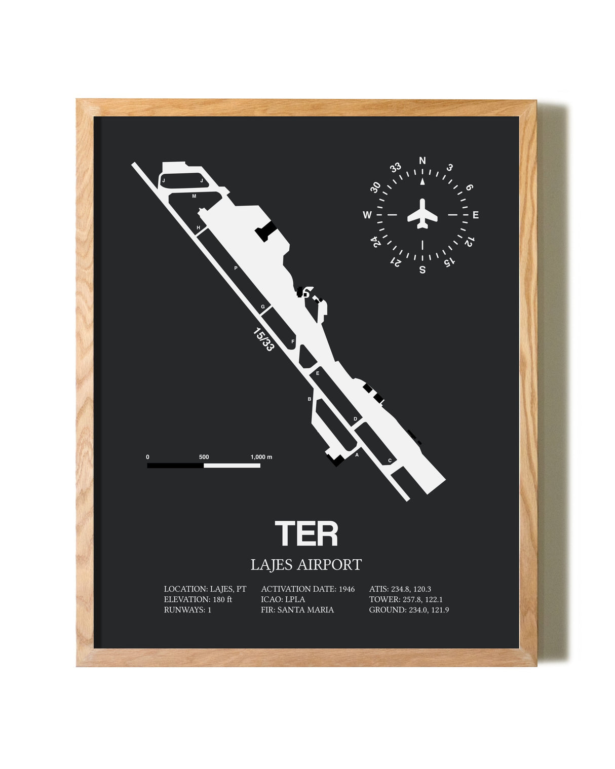 Lajes Airport framed print in natural wood frame