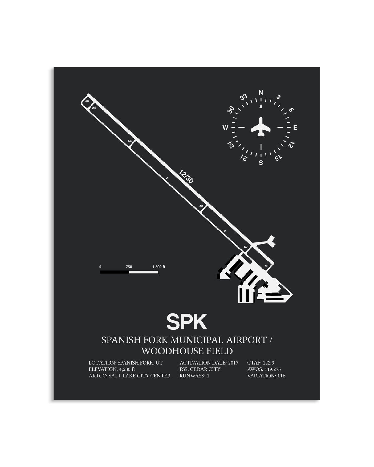 Gray Framed Spanish Fork Municipal Airport / Woodhouse Field layout wall art poster