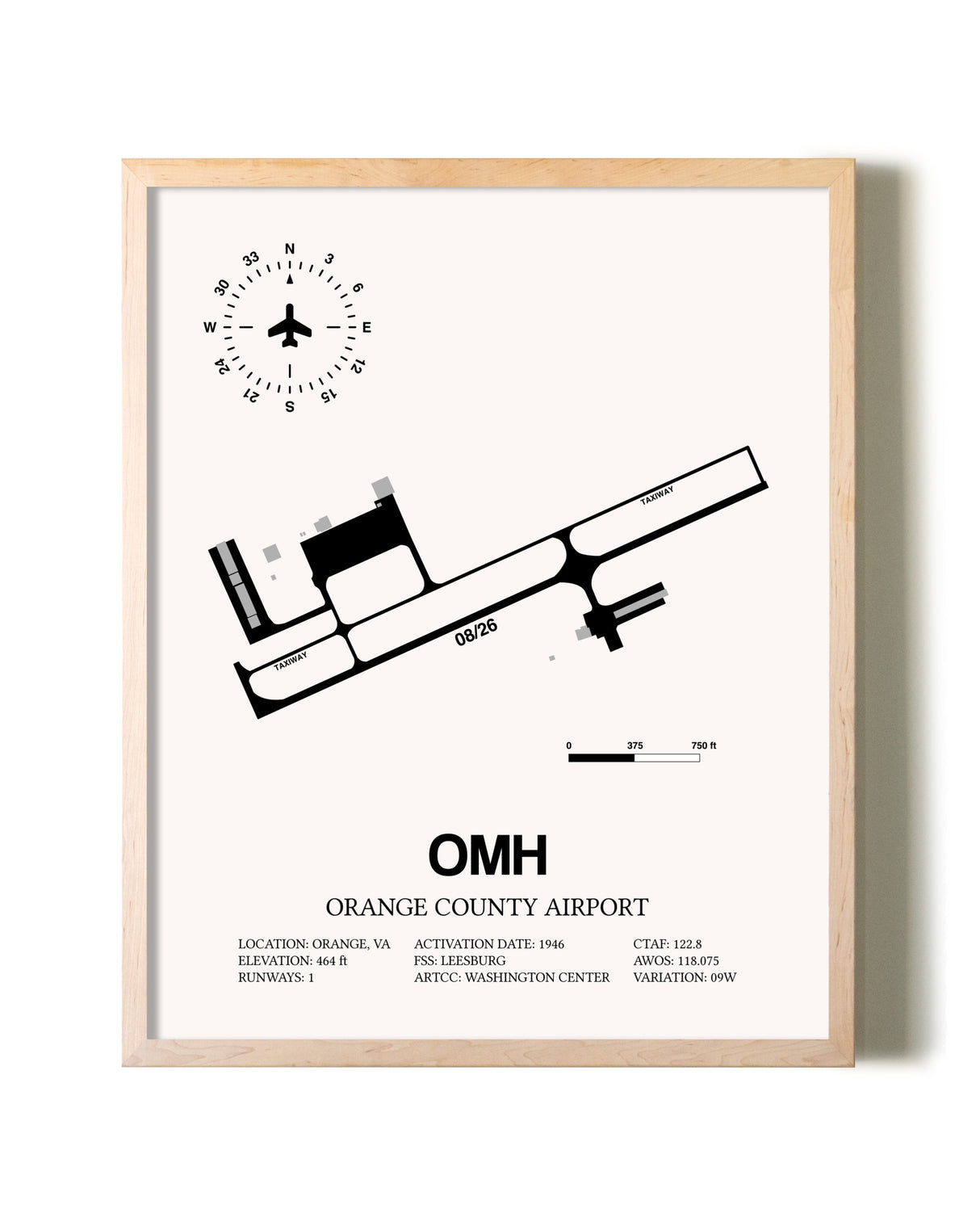 Orange County Airport framed wall art in white frame