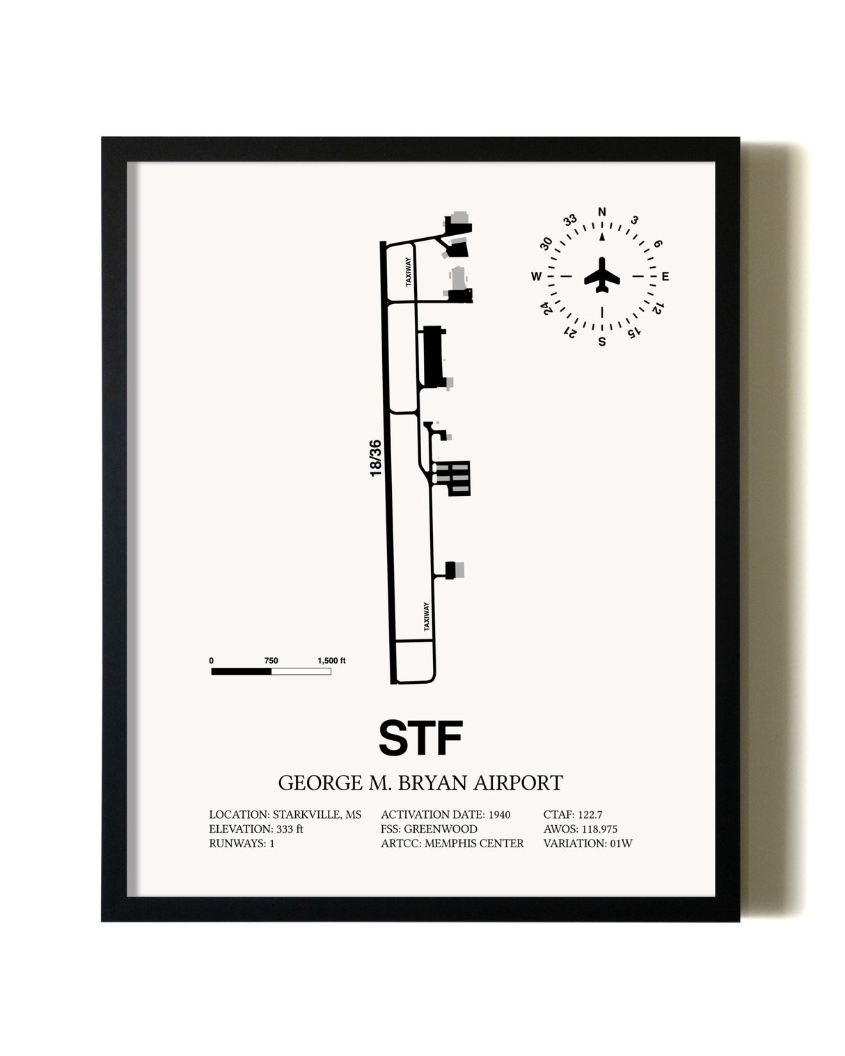 Framed George M. Bryan Airport wall art poster in black frame