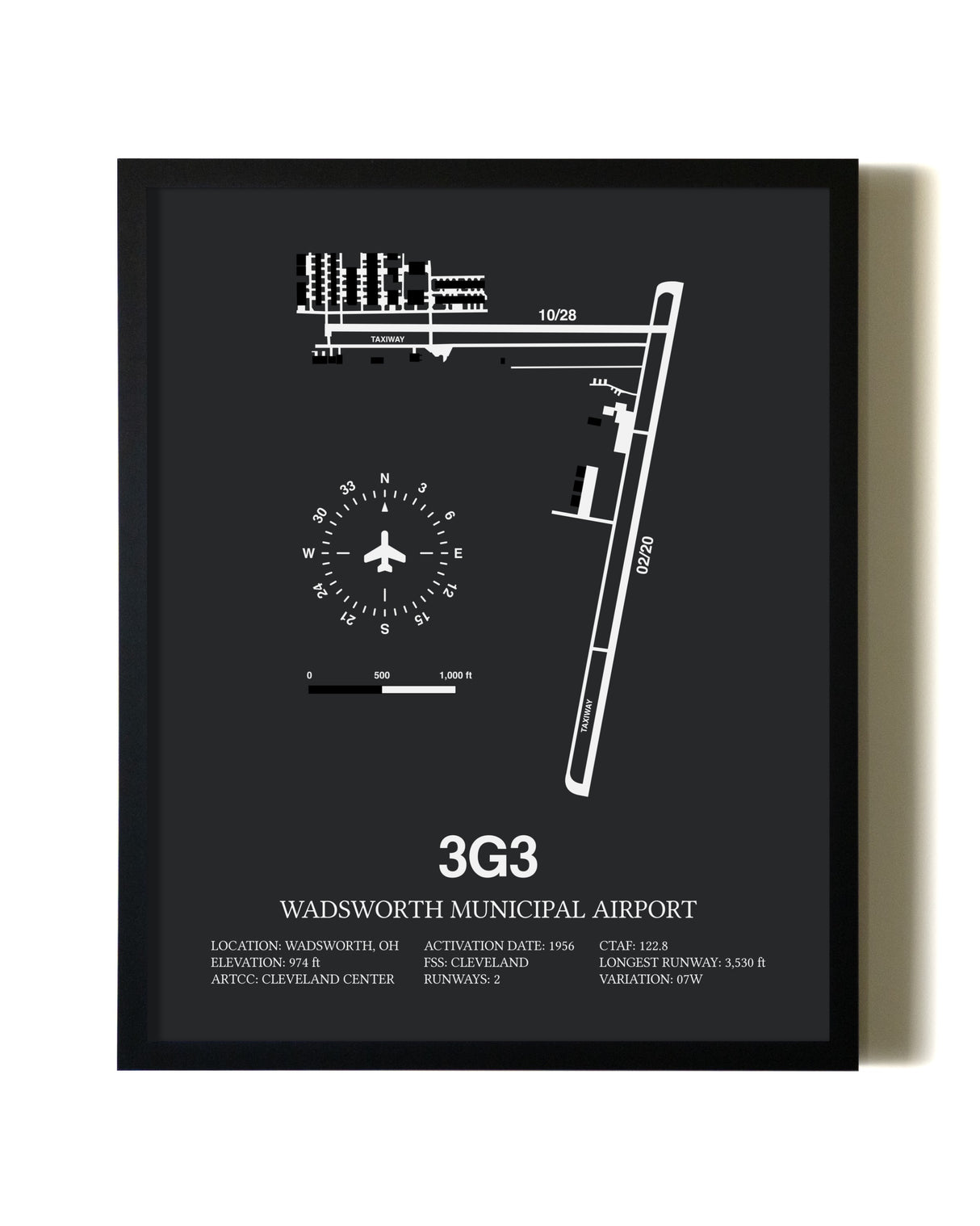 Unframed Wadsworth Municipal Airport map print poster