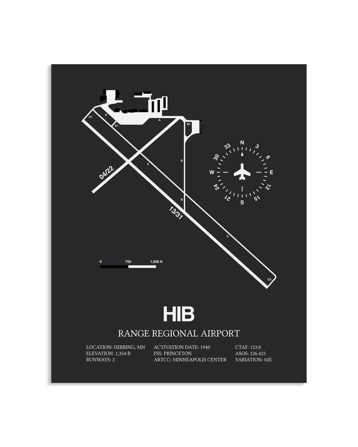 Gray Framed Range Regional Airport layout wall art poster