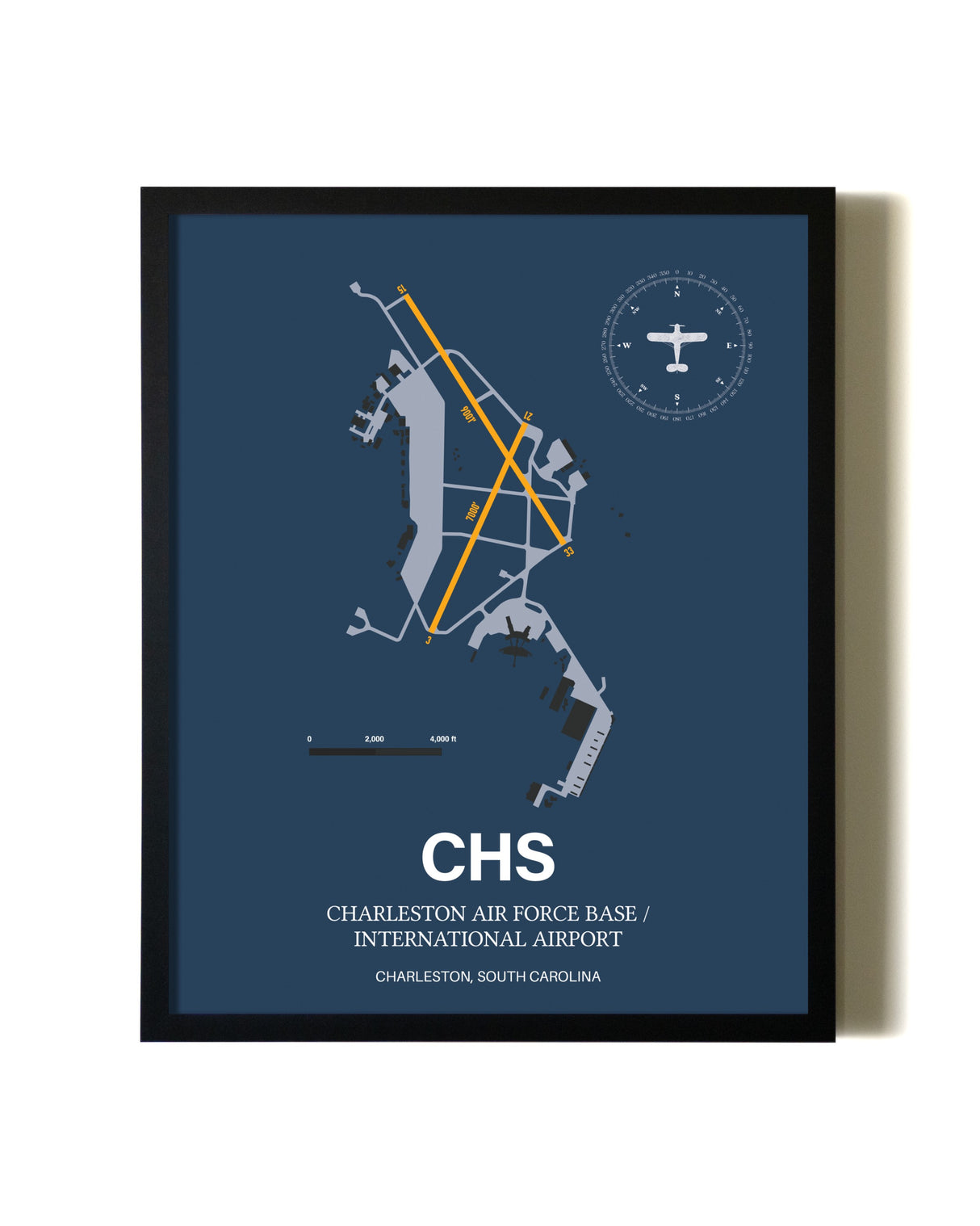 Framed Charleston Air Force Base/International Airport wall art poster in black frame