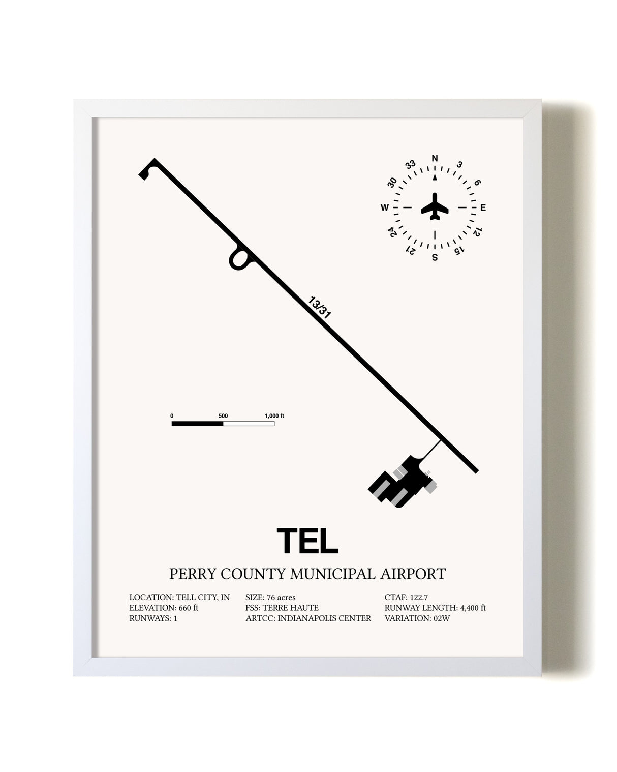Perry County Municipal Airport airport map poster in oak frame