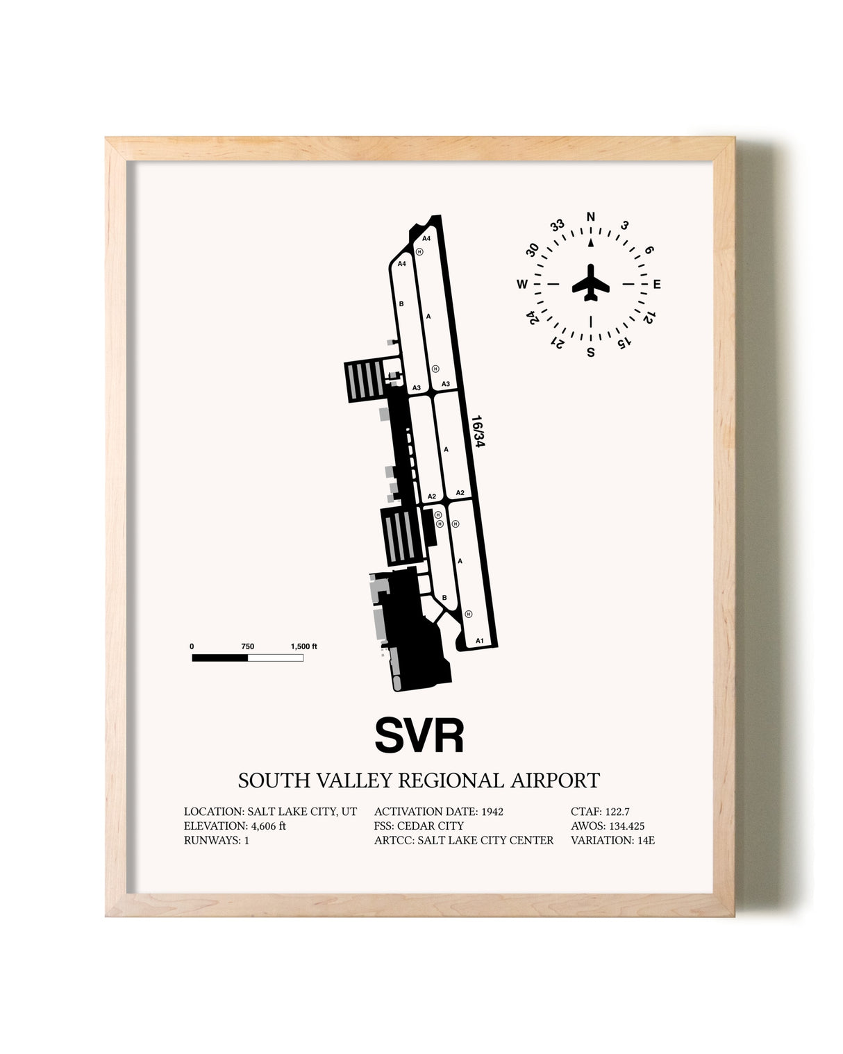 South Valley Regional Airport framed wall art in white frame