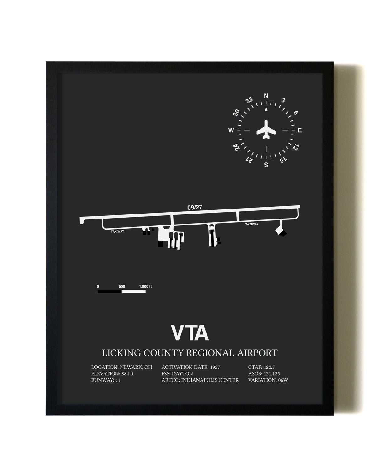 Unframed Licking County Regional Airport map print poster