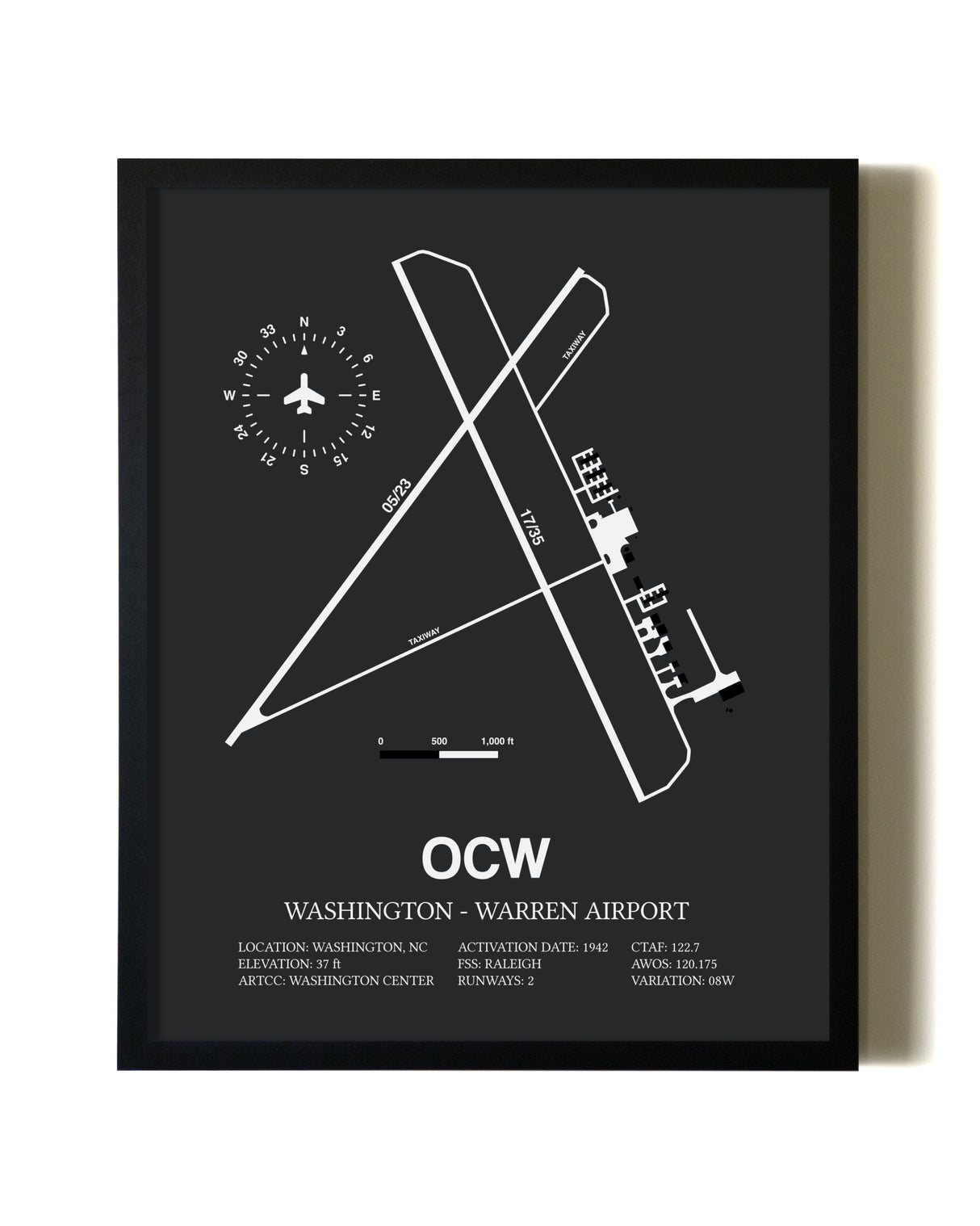 Unframed Washington-Warren Airport map print poster