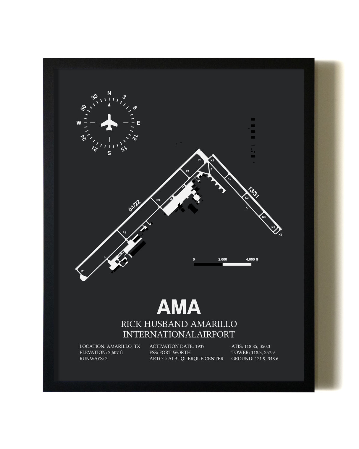 Unframed Rick Husband Amarillo International Airport map print poster