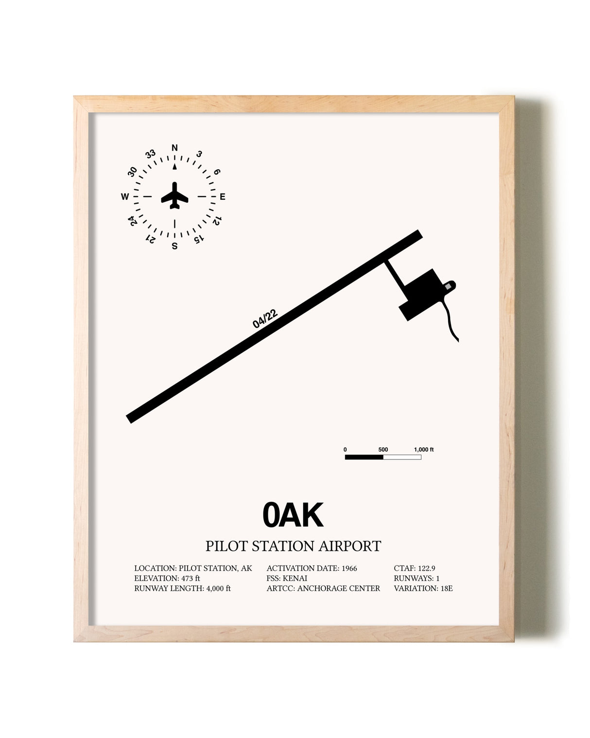 Pilot Station Airport framed wall art in white frame