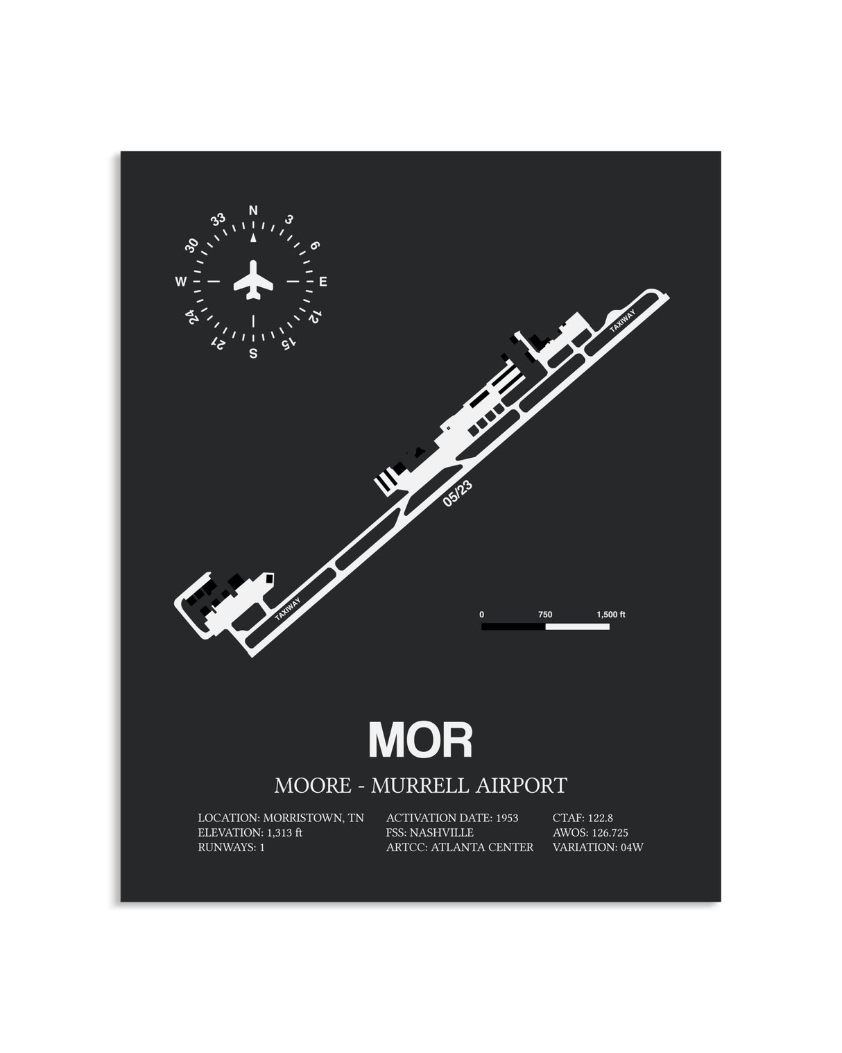 Gray Framed Moore-Murrell Airport layout wall art poster