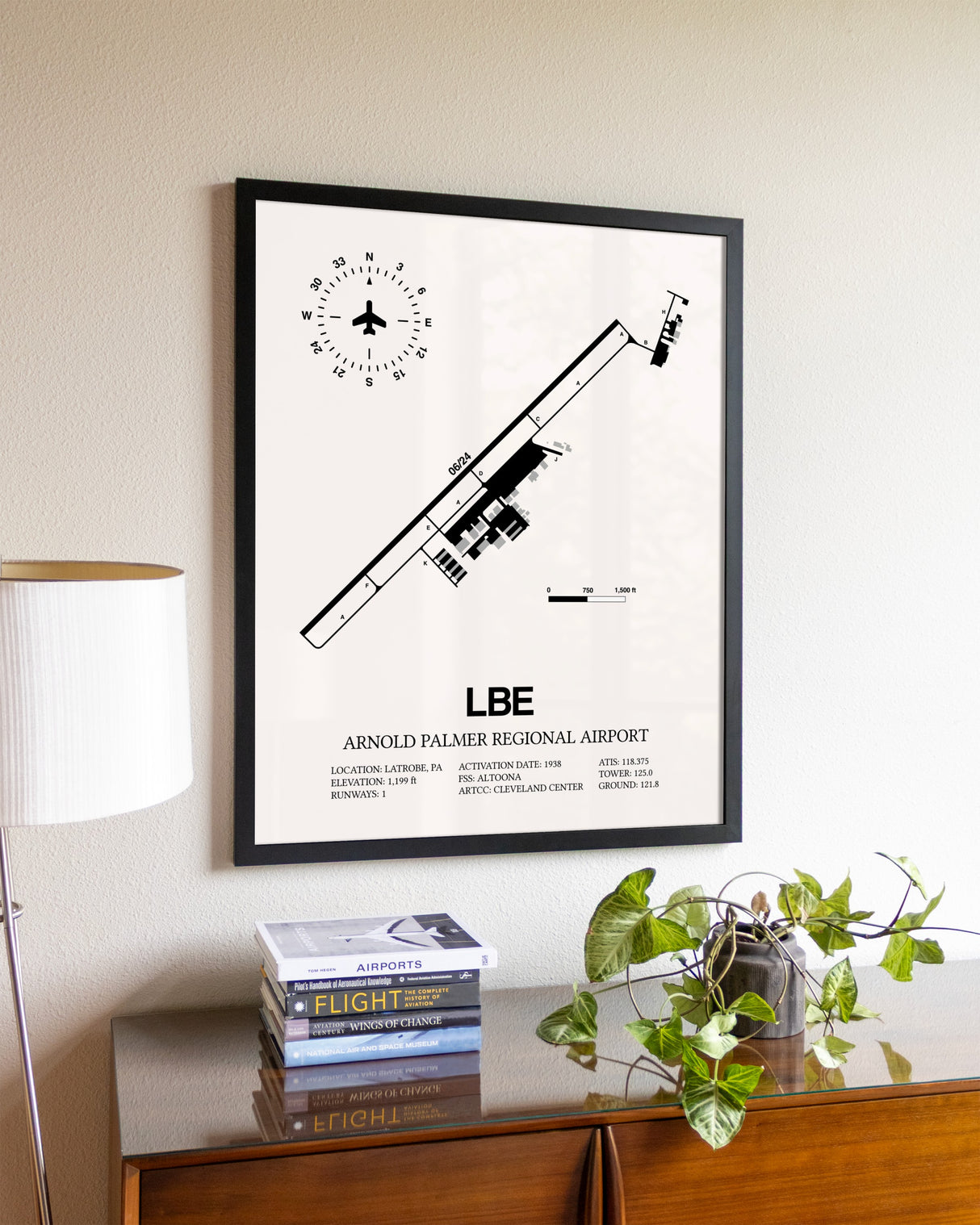 Arnold Palmer Regional Airport aviation wall décor in black wood frame
