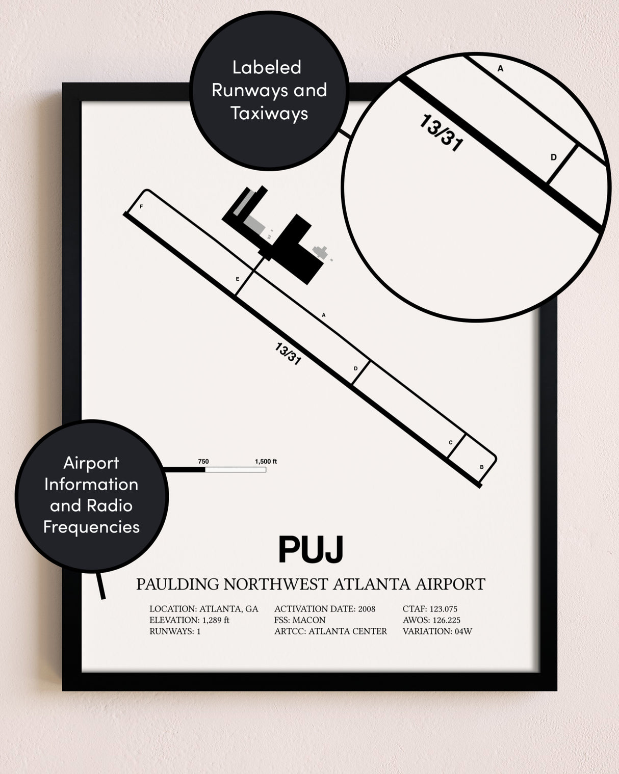 Framed Paulding Northwest Atlanta Airport layout wall art poster