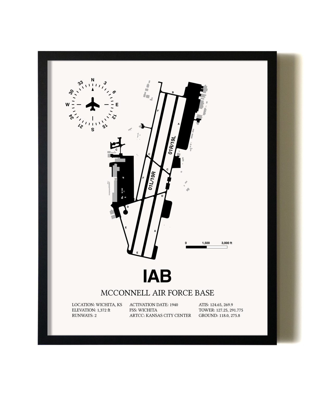 Framed McConnell Air Force Base wall art poster in black frame