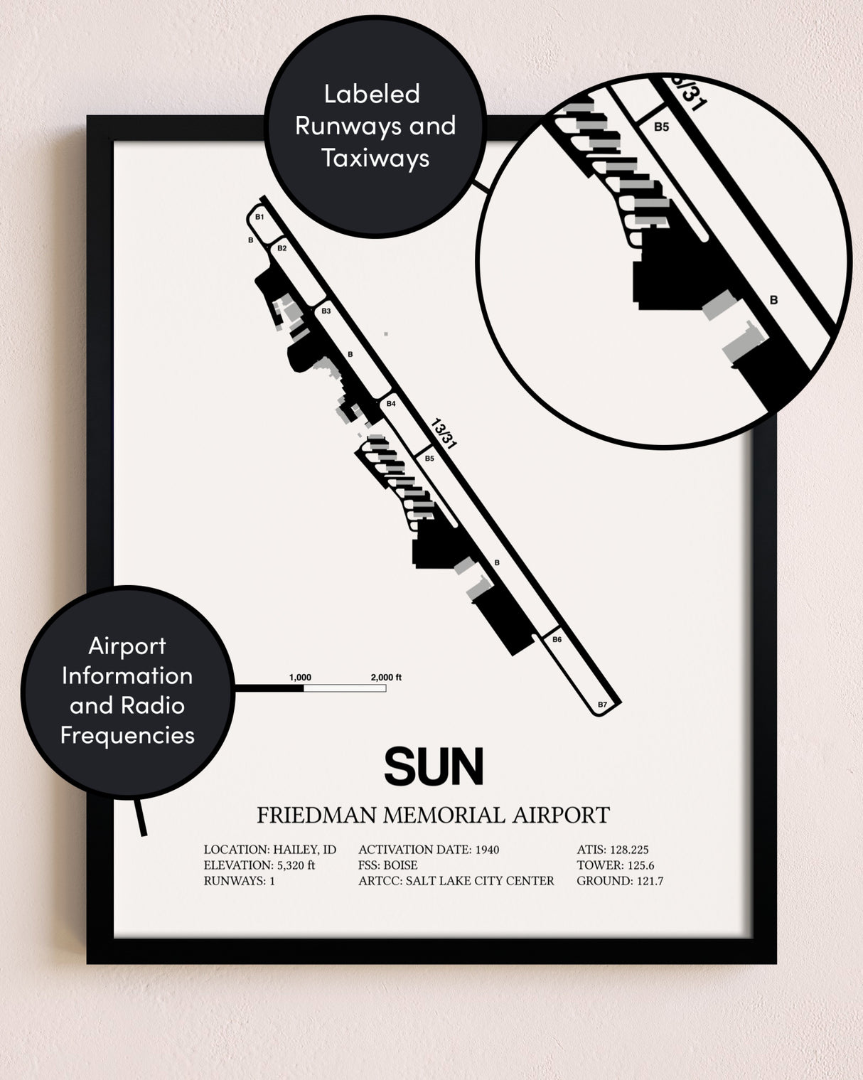 Framed Friedman Memorial Airport layout wall art poster