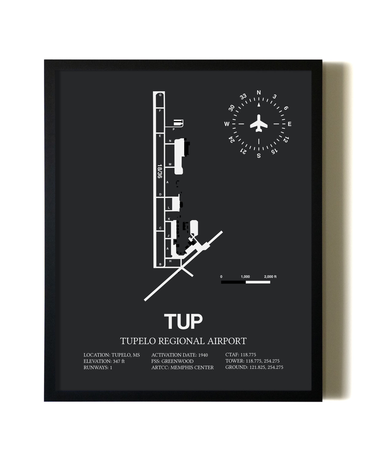 Unframed Tupelo Regional Airport map print poster