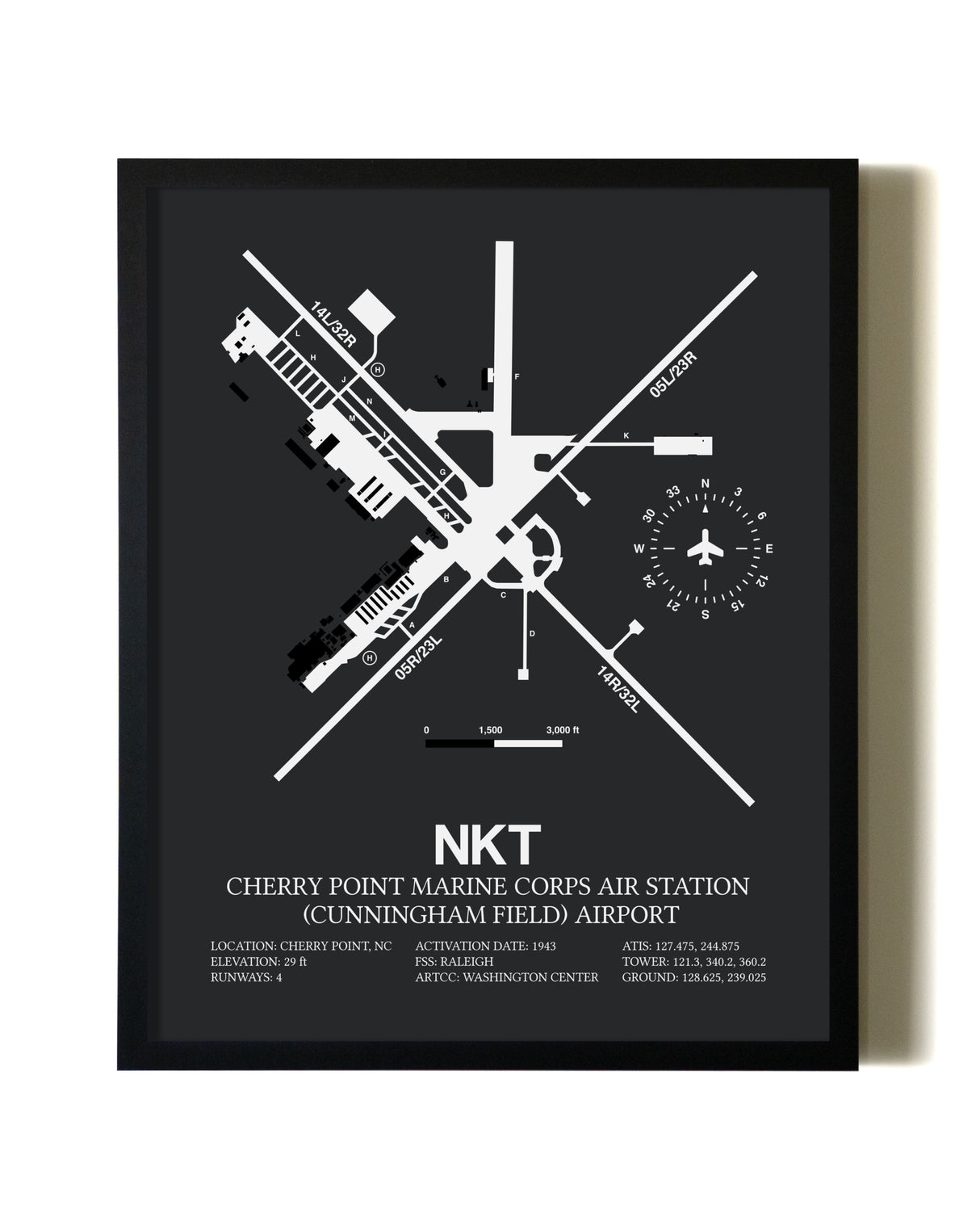 Unframed Cherry Point Marine Corps Air Station (Cunningham Field) Airport map print poster