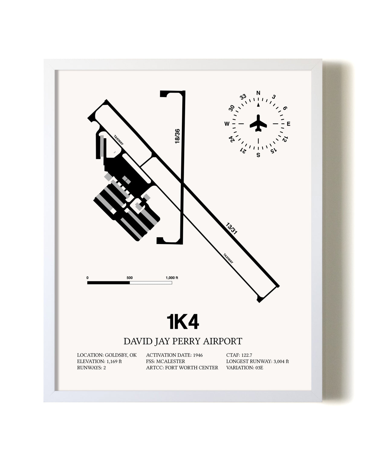 David Jay Perry Airport airport map poster in oak frame