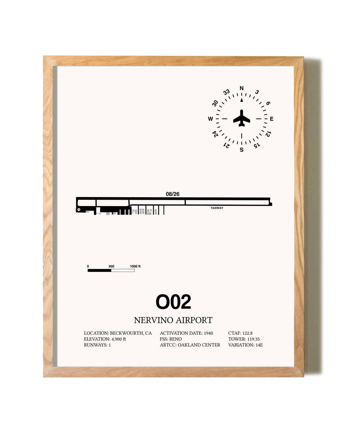 Nervino Airport framed print in natural wood frame