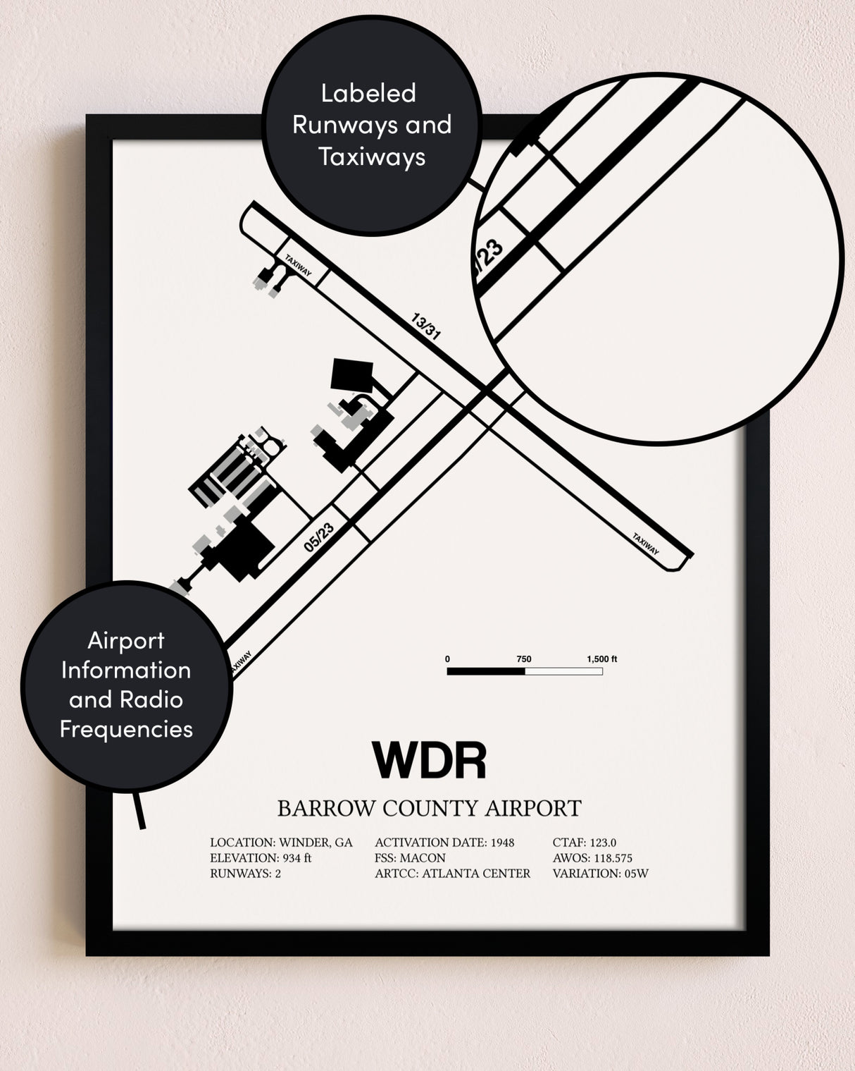 Framed Barrow County Airport layout wall art poster