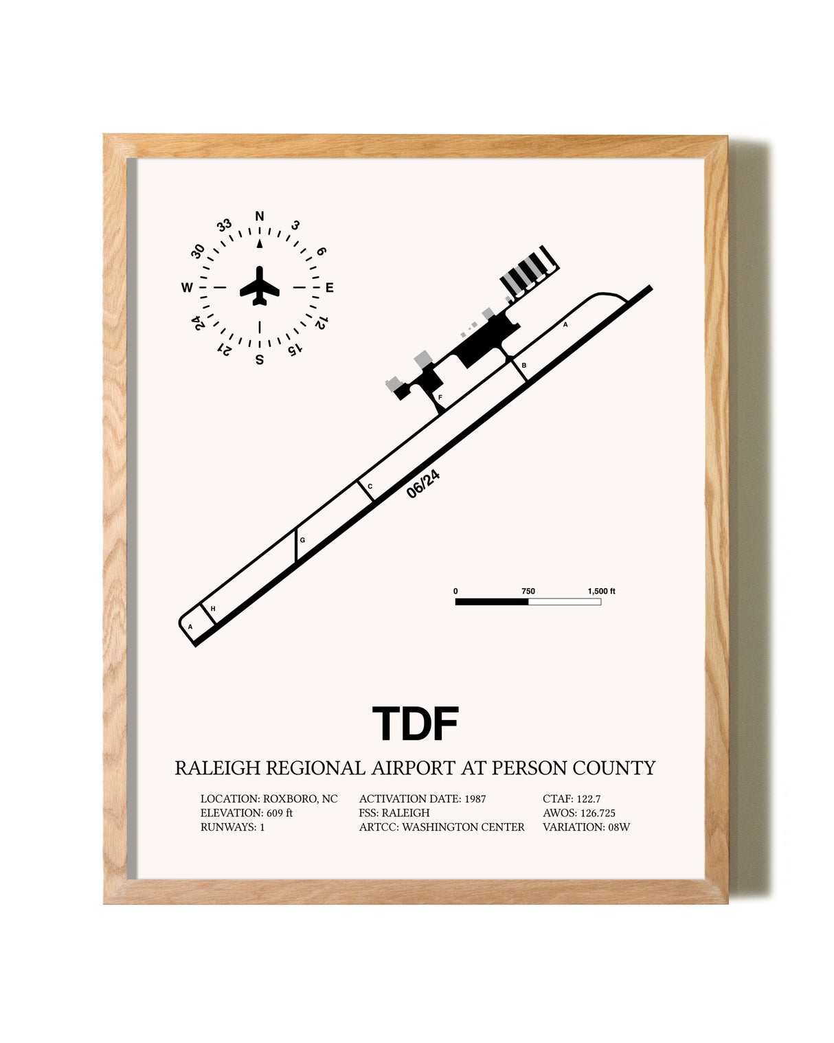 Raleigh Regional Airport At Person County framed print in natural wood frame