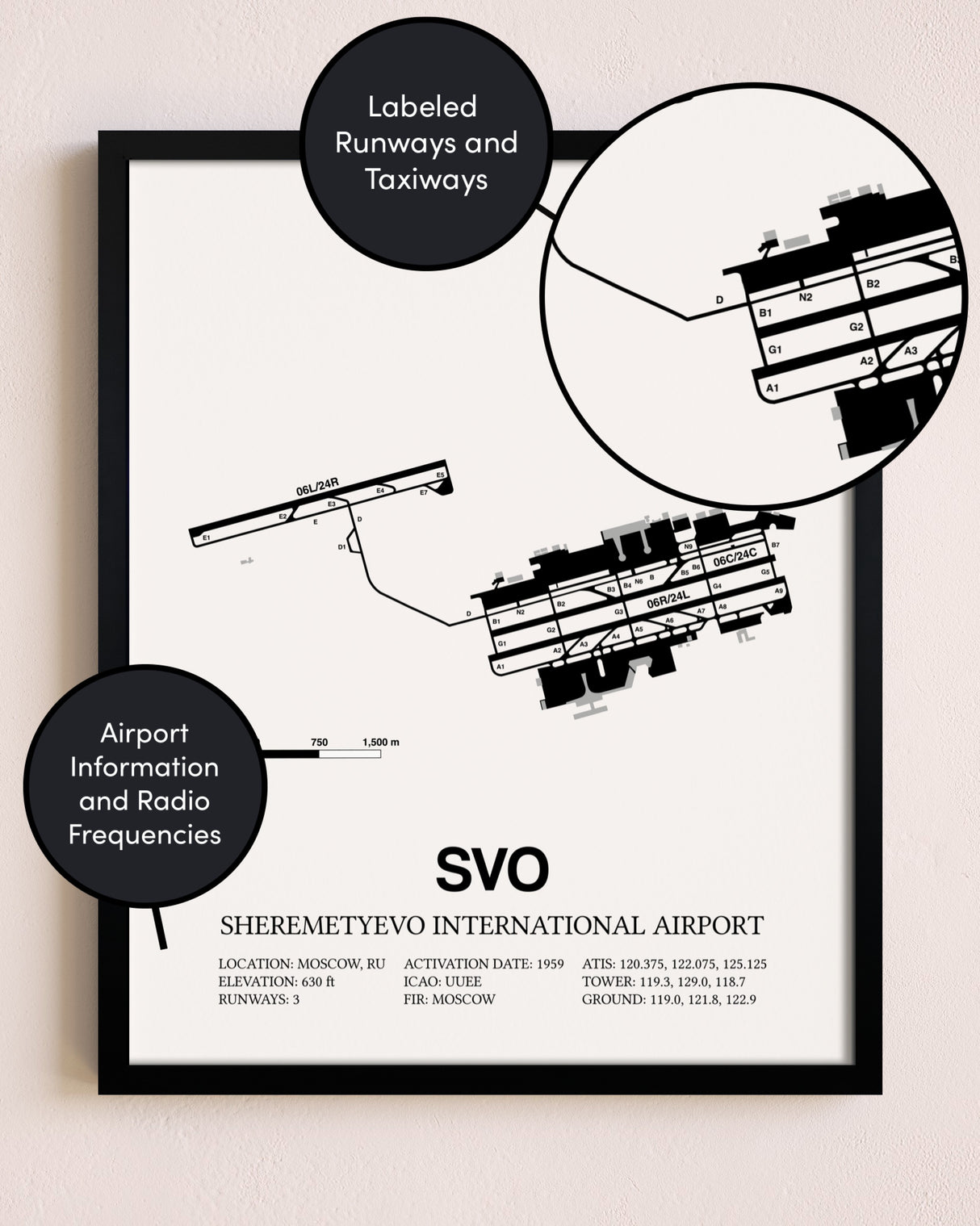 Framed Sheremetyevo International Airport layout wall art poster