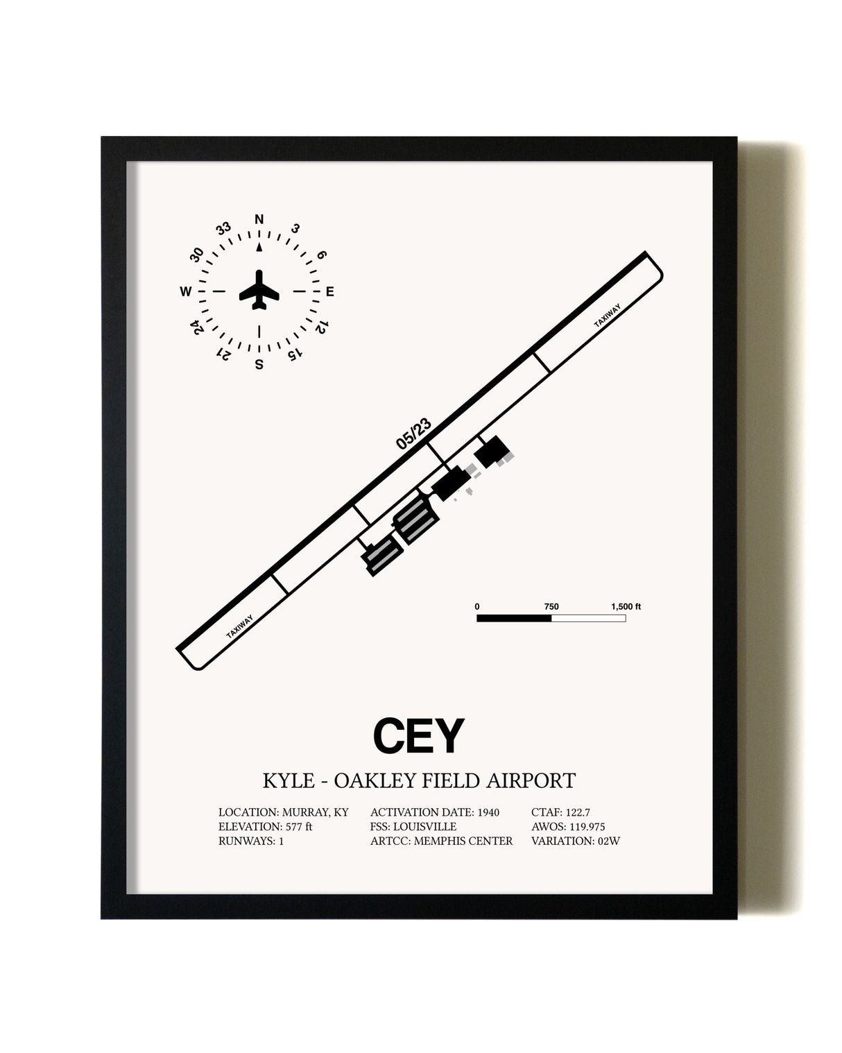 Framed Kyle-Oakley Field Airport wall art poster in black frame