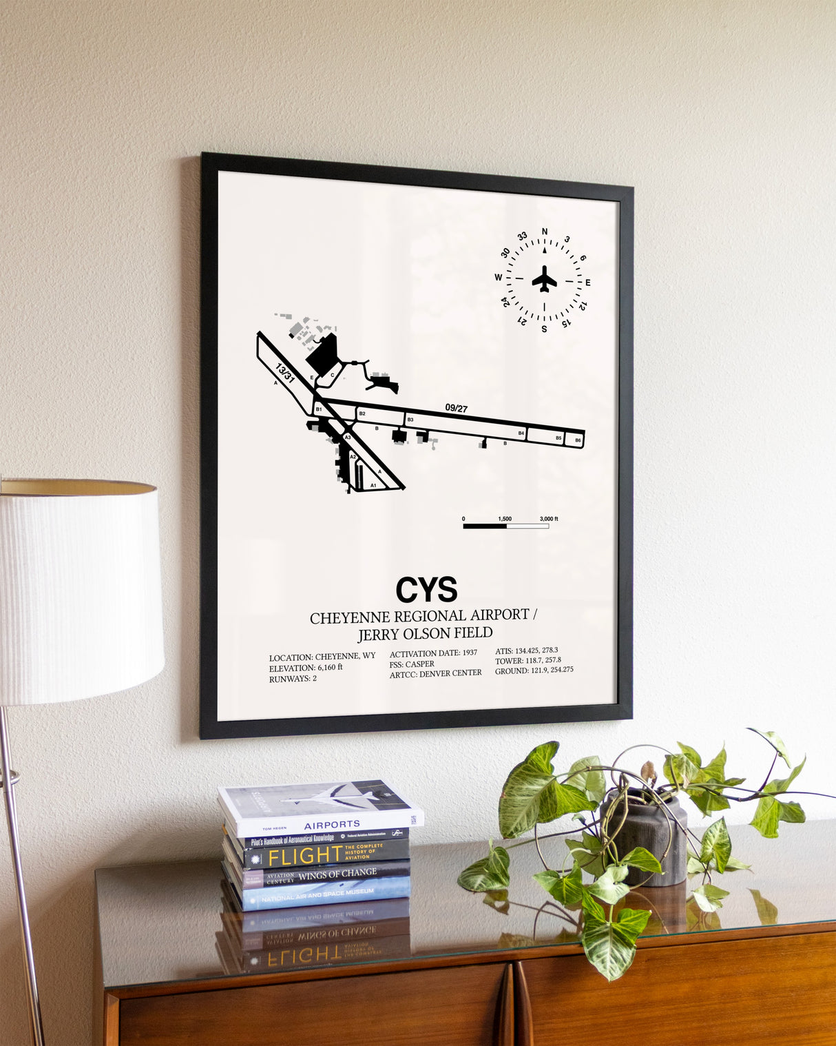 Cheyenne Regional Airport / Jerry Olson Field aviation wall décor in black wood frame