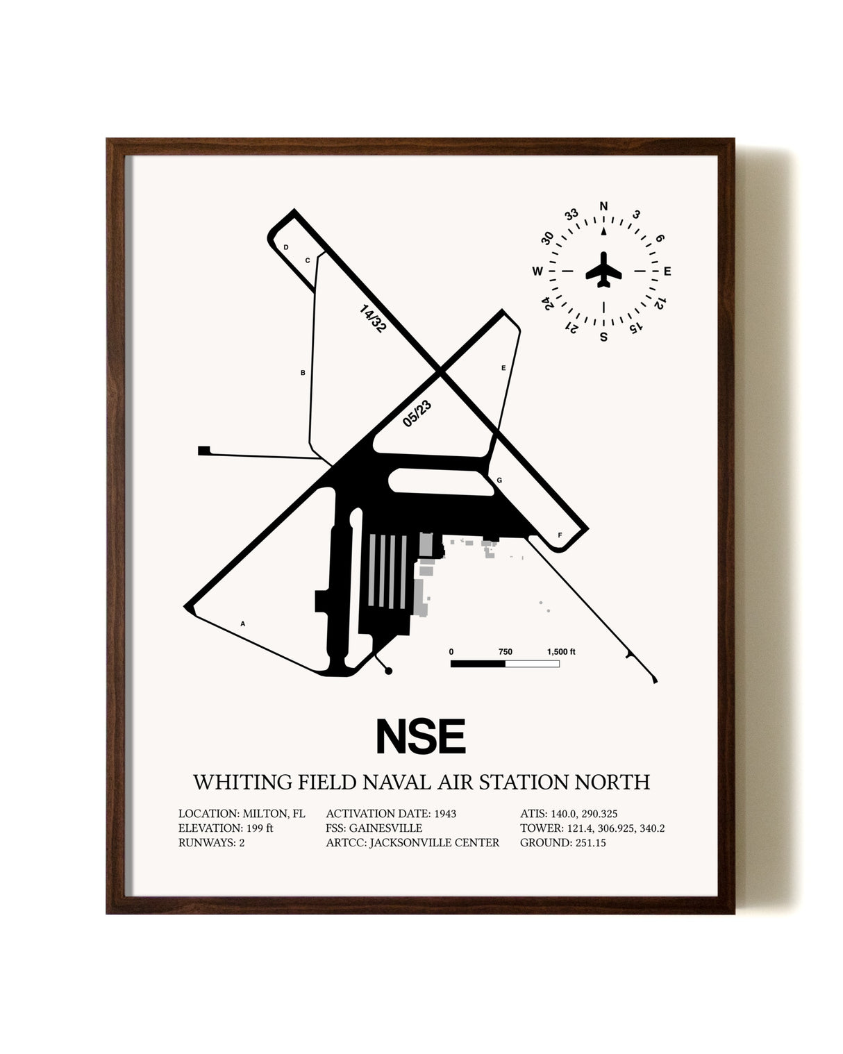 Whiting Field Naval Air Station North aviation print in walnut frame