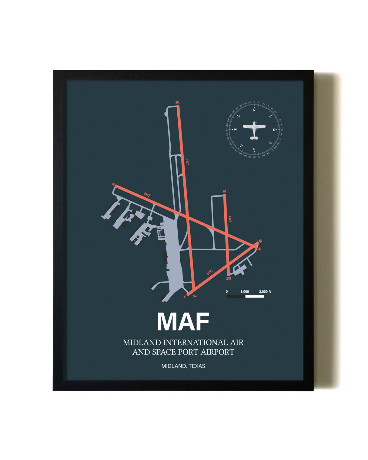 Slate Framed Midland International Air and Space Port Airport wall art poster in black frame