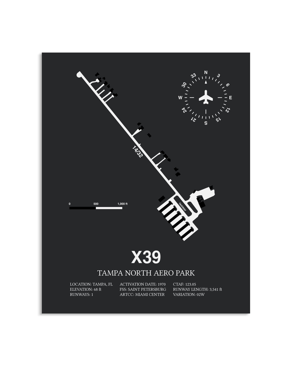 Gray Framed Tampa North Aero Park layout wall art poster