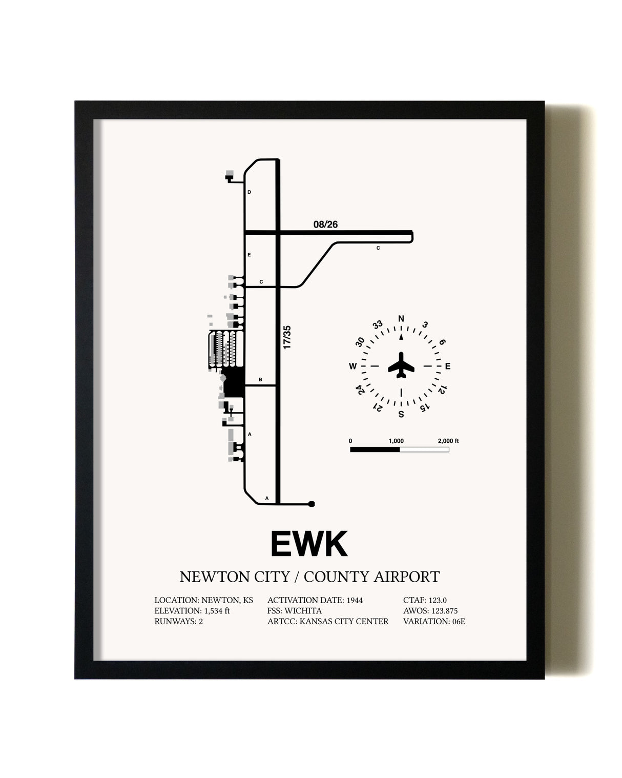 Framed Newton City / County Airport wall art poster in black frame