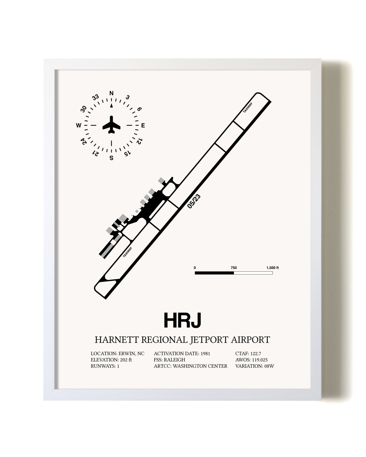 Harnett Regional Jetport Airport airport map poster in oak frame