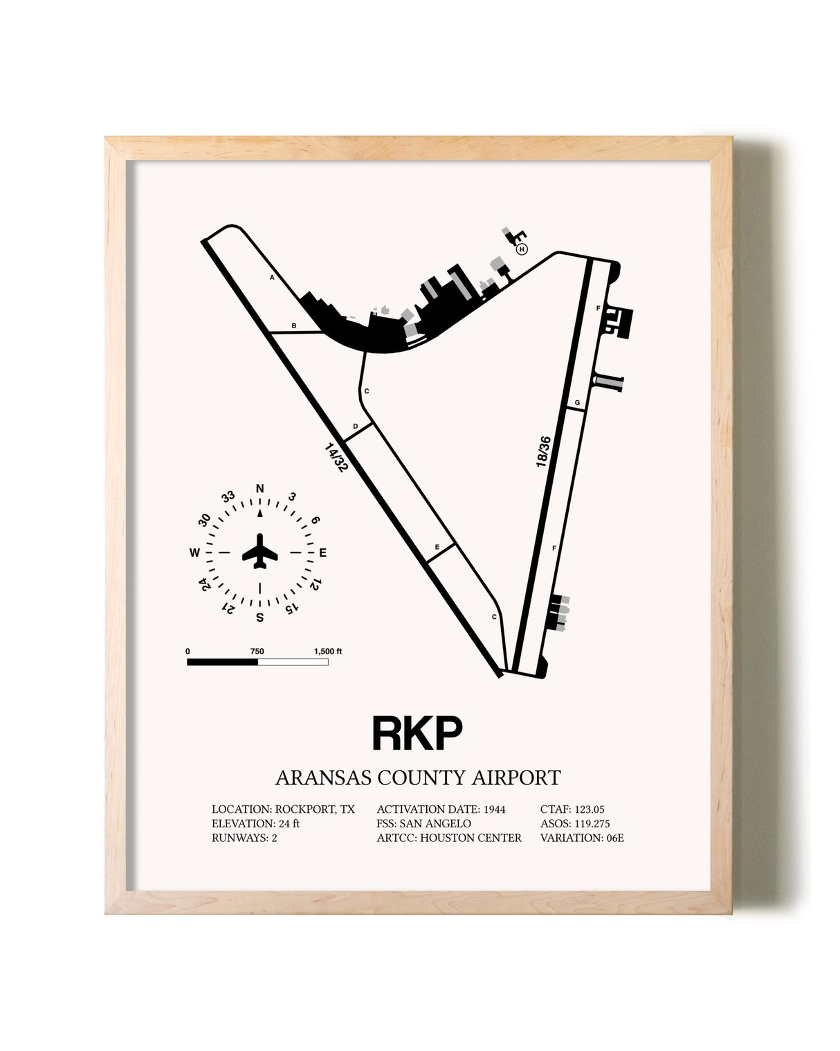 Aransas County Airport framed wall art in white frame
