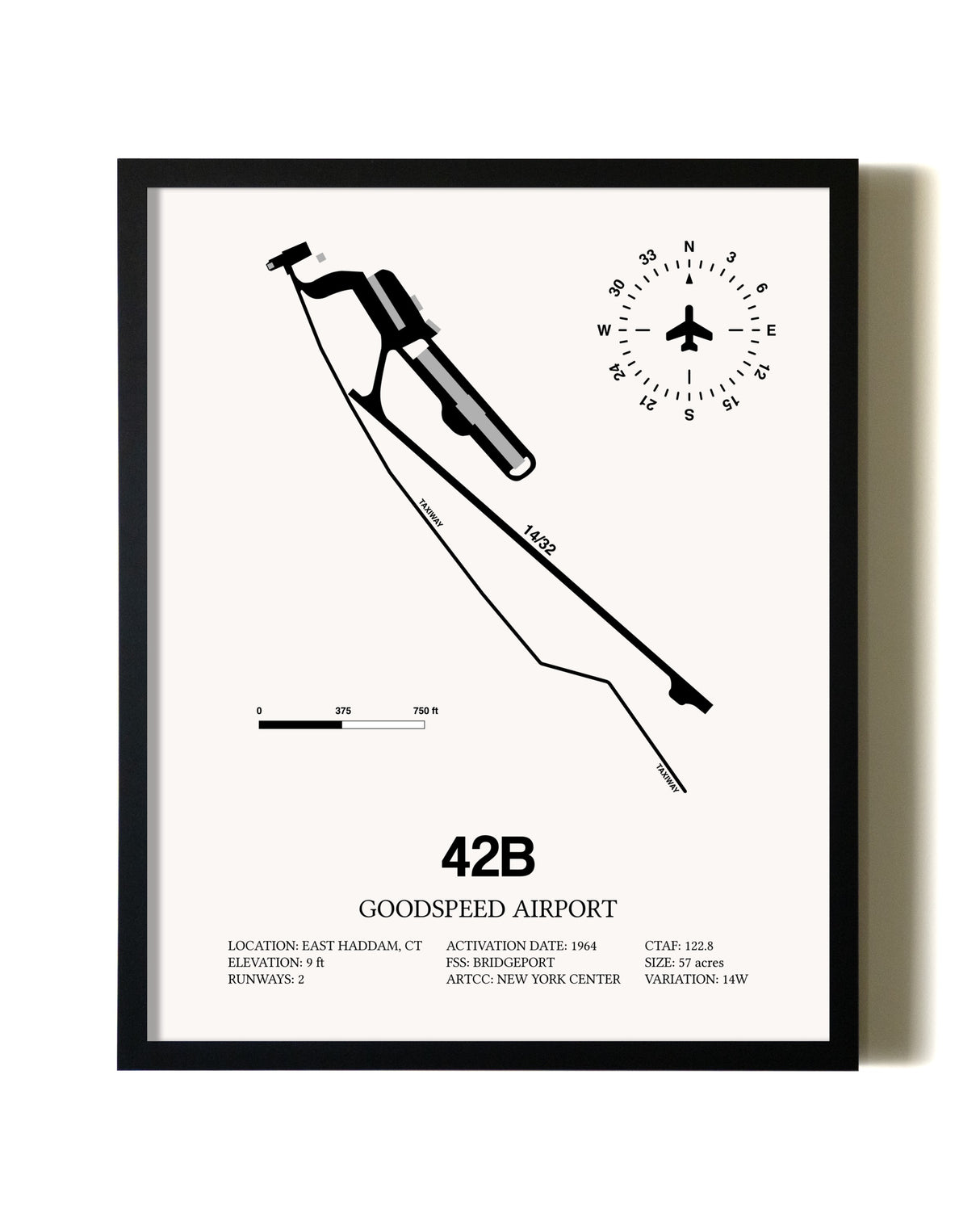 Framed Goodspeed Airport wall art poster in black frame