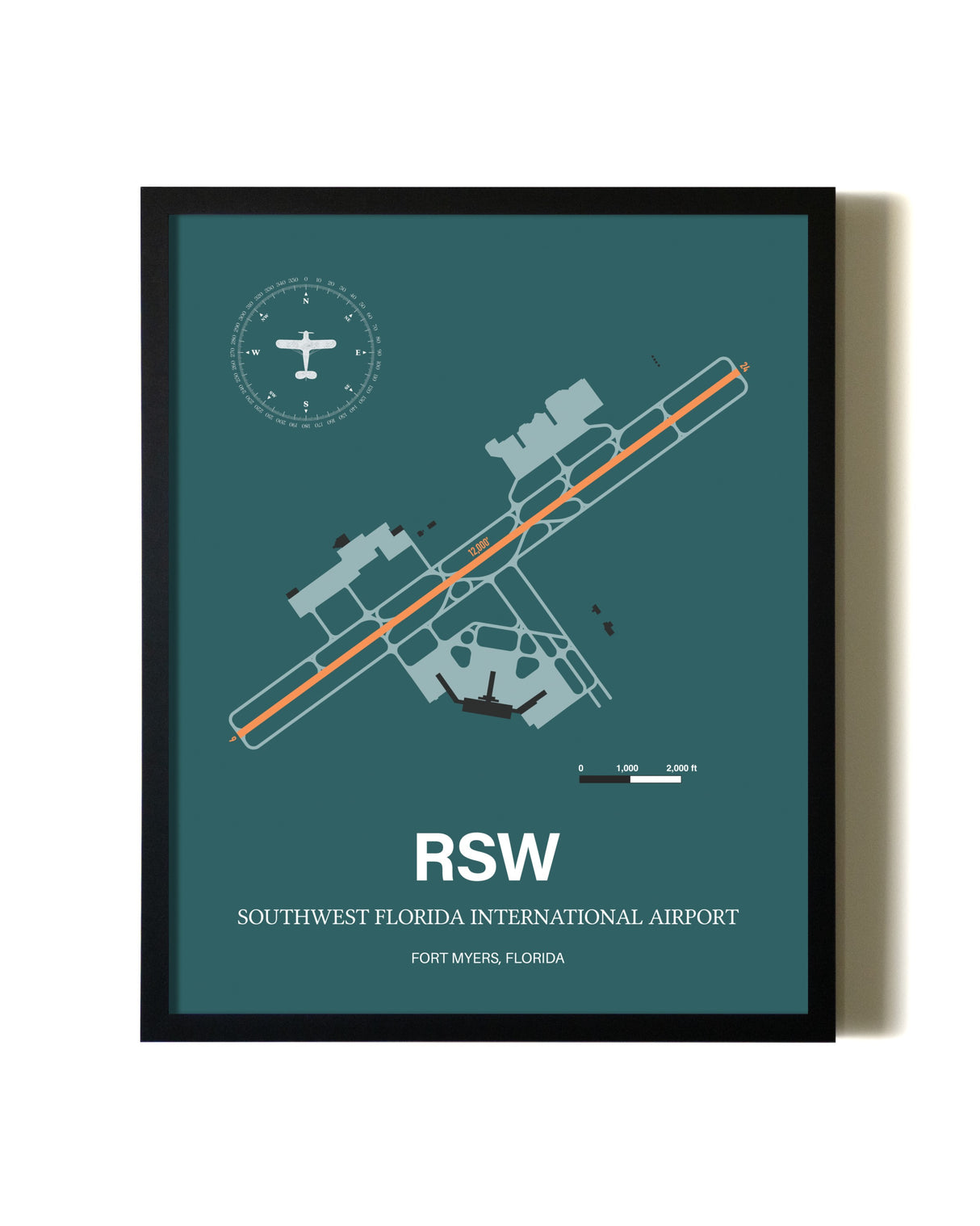 Green Southwest Florida International Airport aviation wall décor in black wood frame