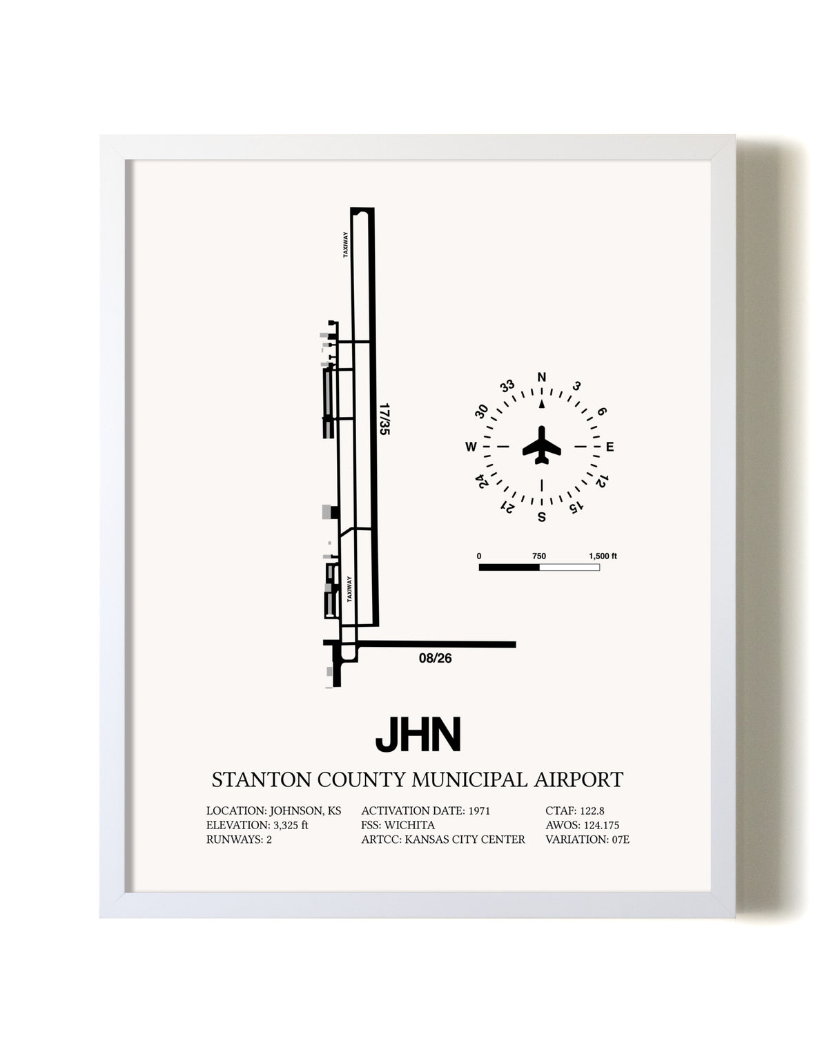 Stanton County Municipal Airport airport map poster in oak frame