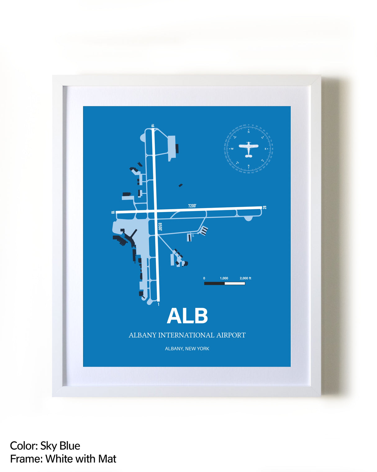Albany International Airport framed wall art in white frame with mat