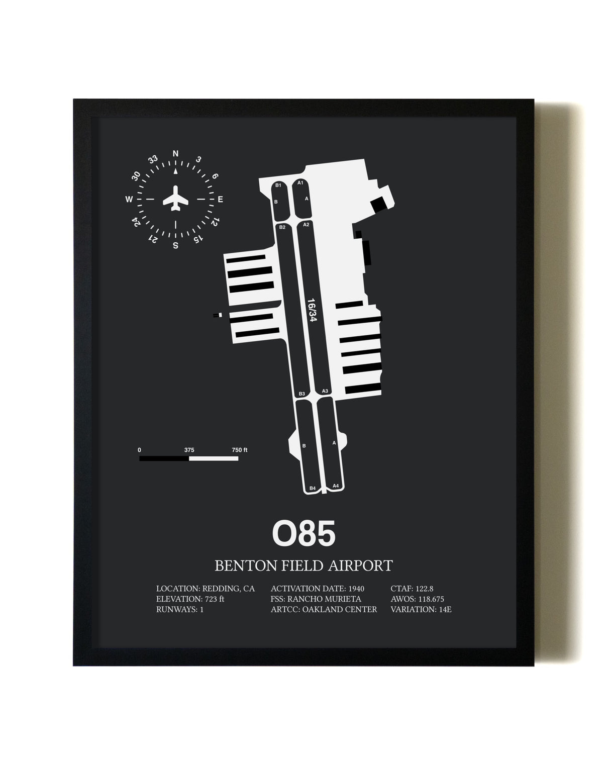 Unframed Benton Field Airport map print poster
