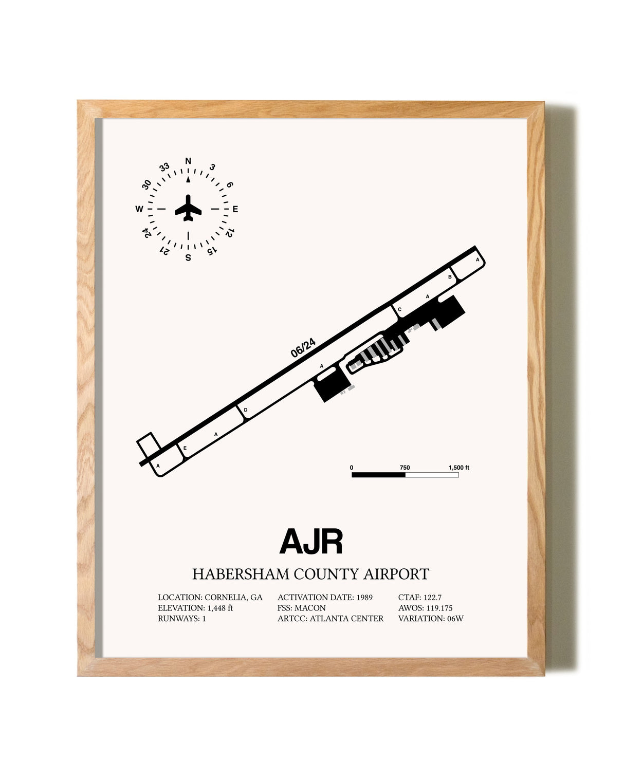 Habersham County Airport framed print in natural wood frame