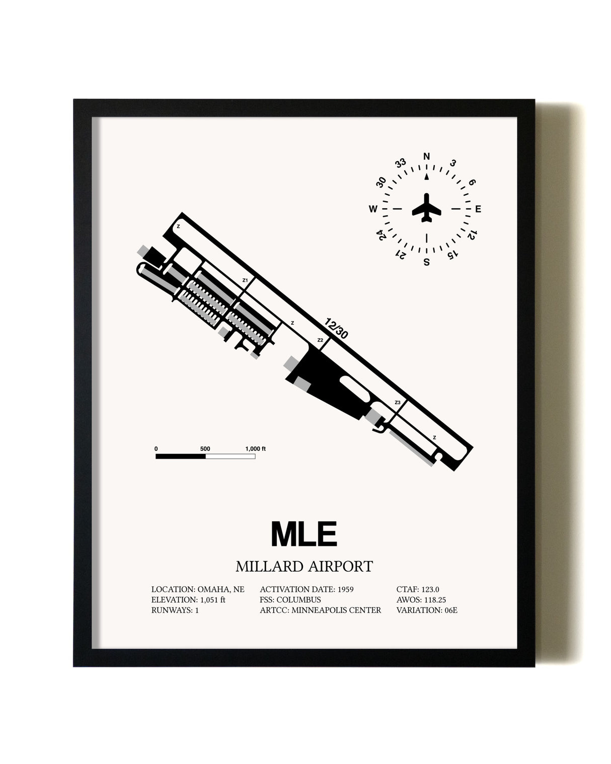 Framed Millard Airport wall art poster in black frame