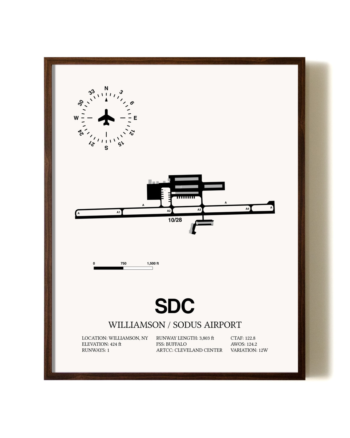 Williamson / Sodus Airport aviation print in walnut frame