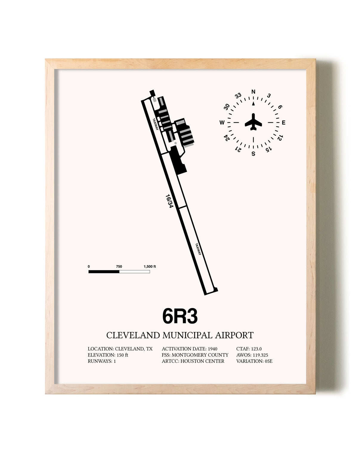 Cleveland Municipal Airport framed wall art in white frame