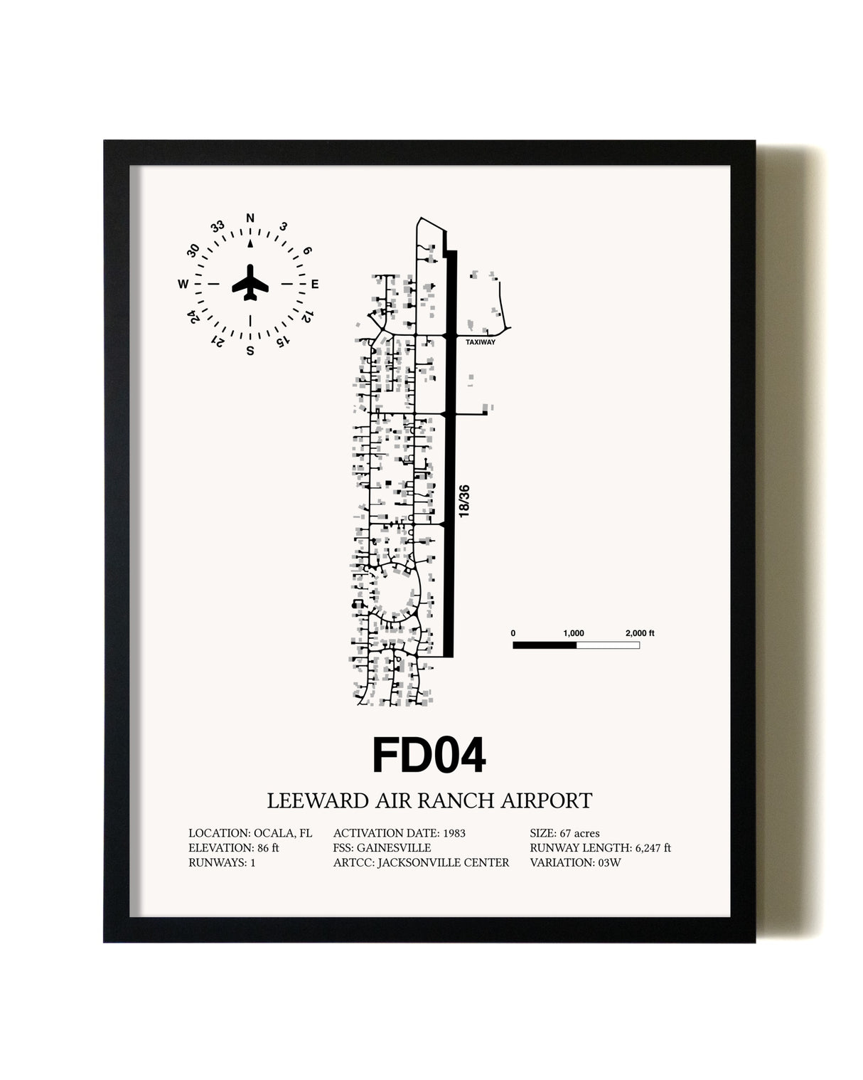Framed Leeward Air Ranch Airport wall art poster in black frame