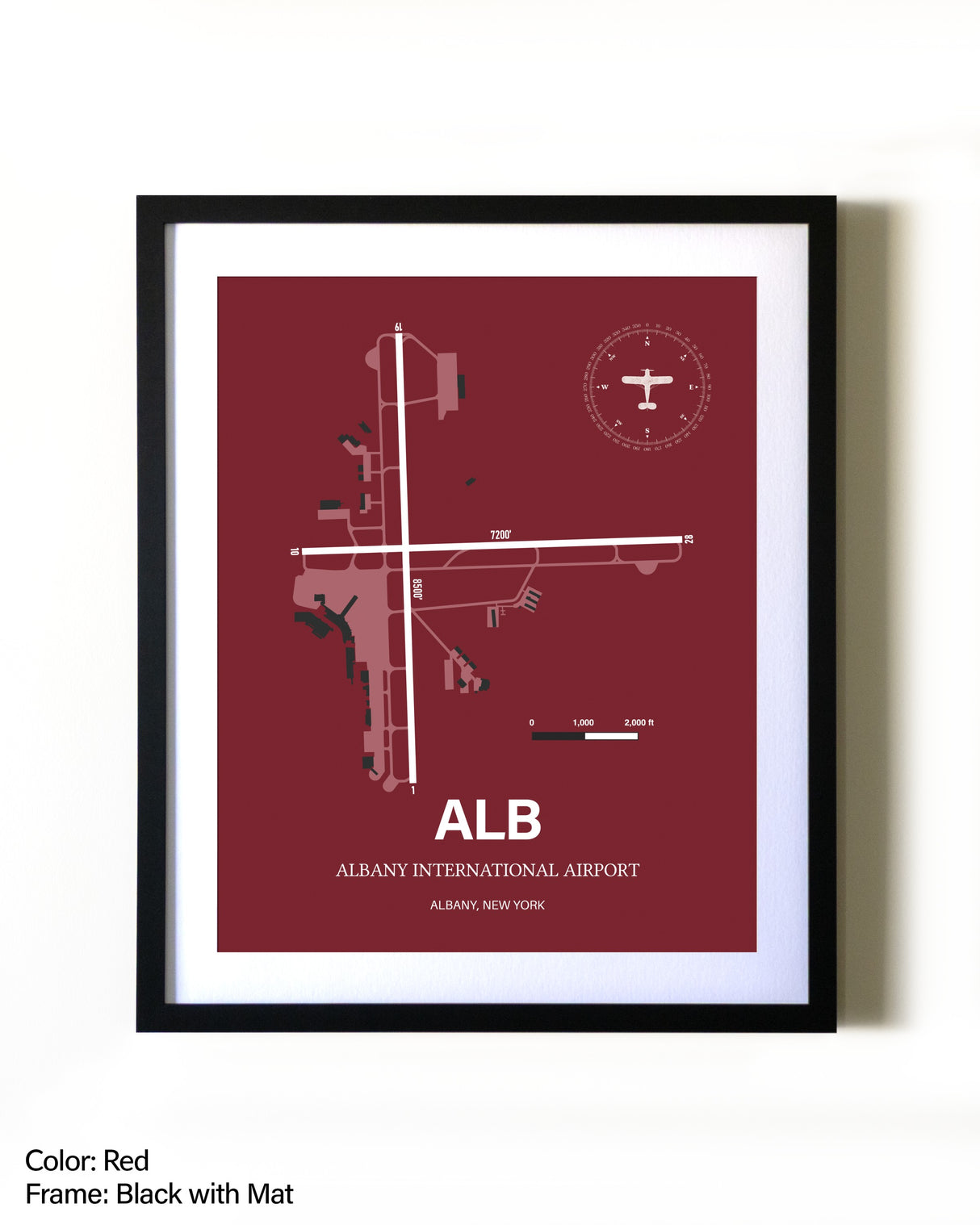Albany International Airport aviation wall décor in black wood frame