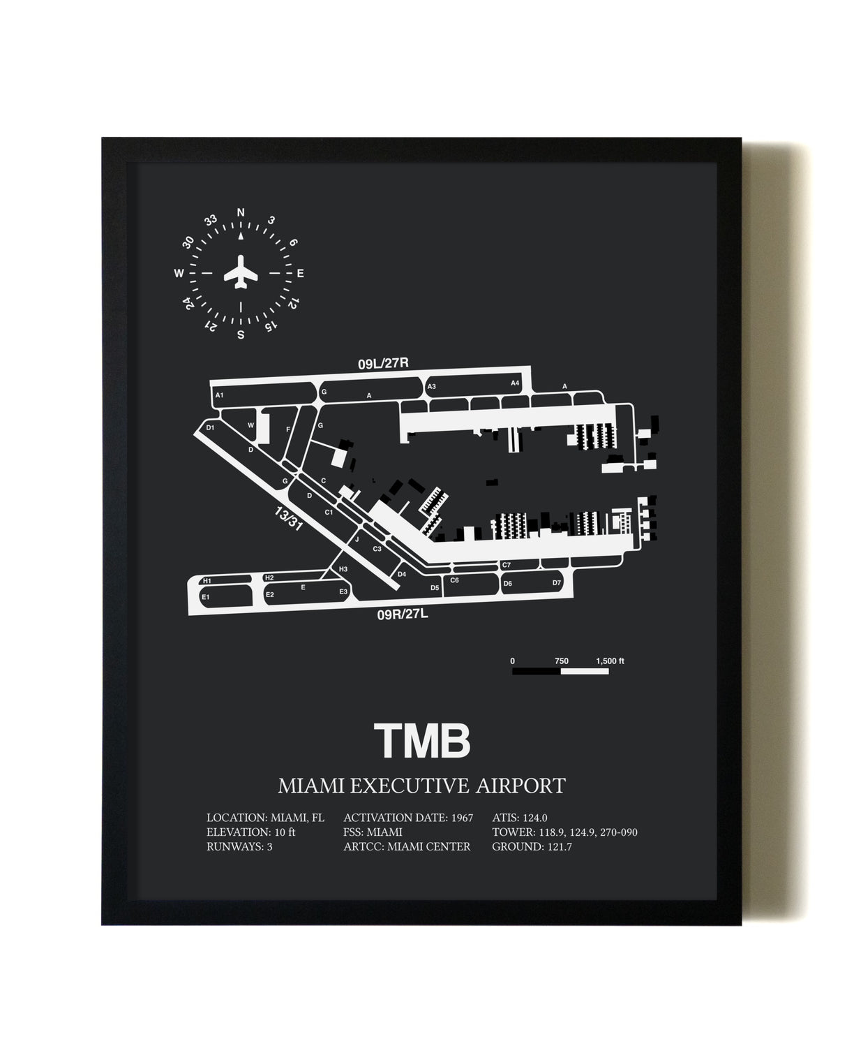 Unframed Miami Executive Airport map print poster