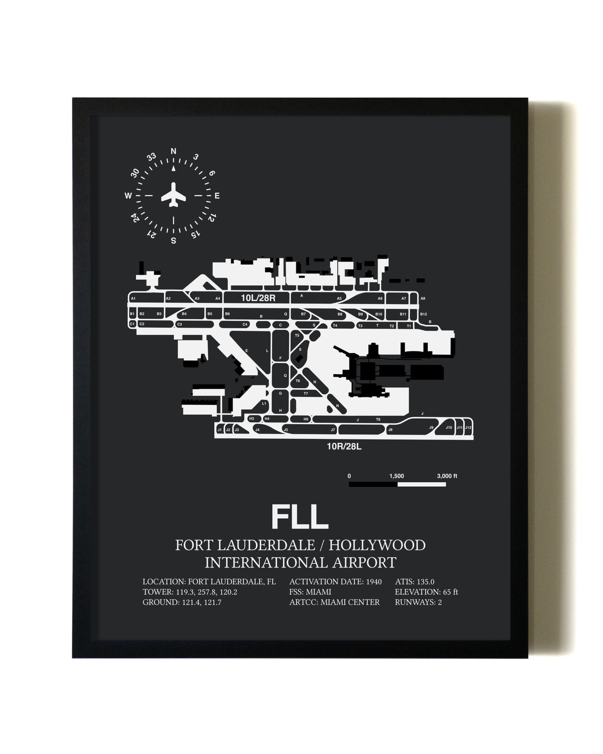 Unframed Fort Lauderdale / Hollywood International Airport map print poster