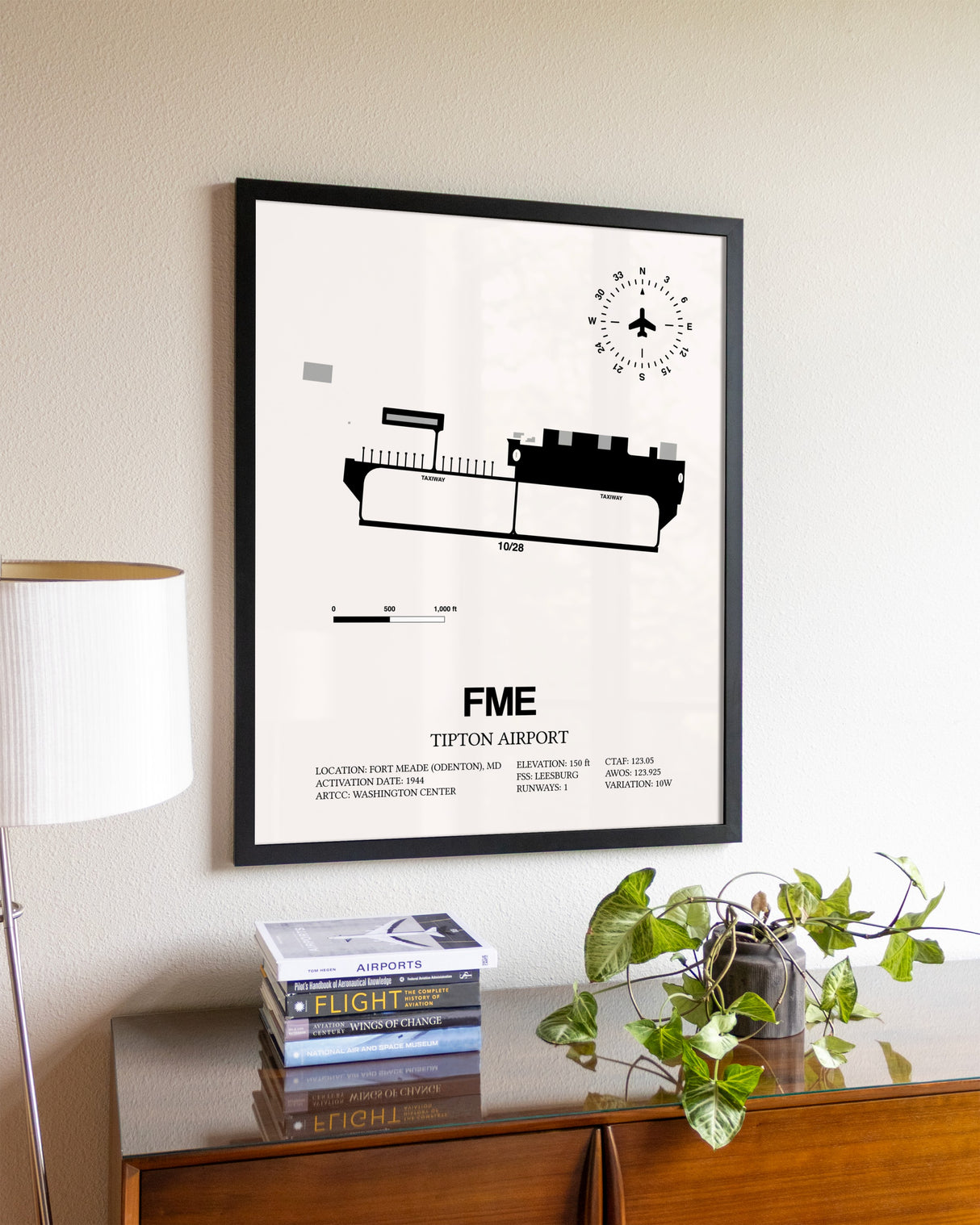 Tipton Airport aviation wall décor in black wood frame