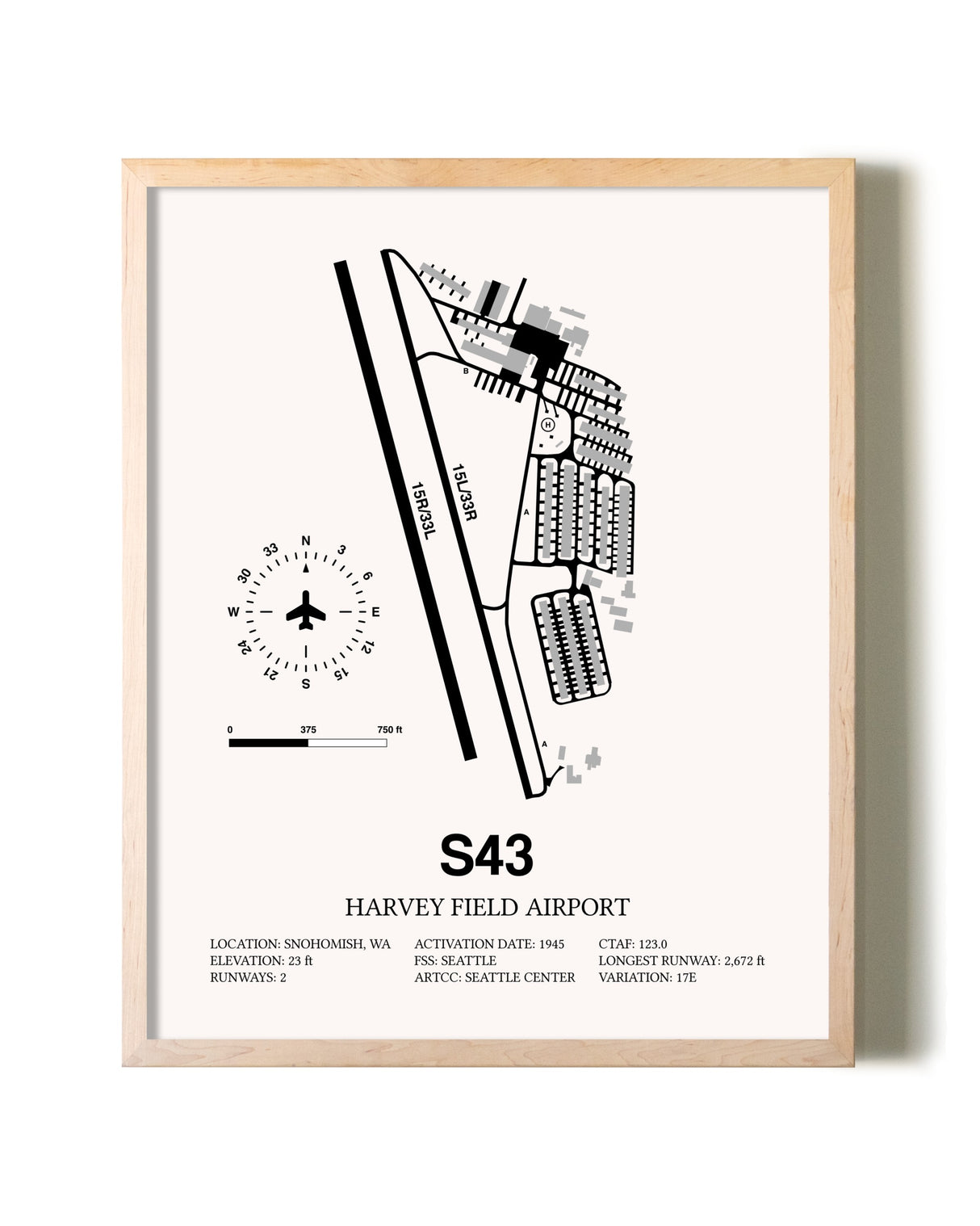 Harvey Field Airport framed wall art in white frame