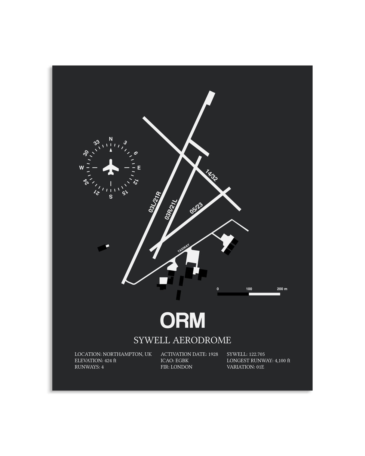 Gray Framed Sywell Aerodrome layout wall art poster