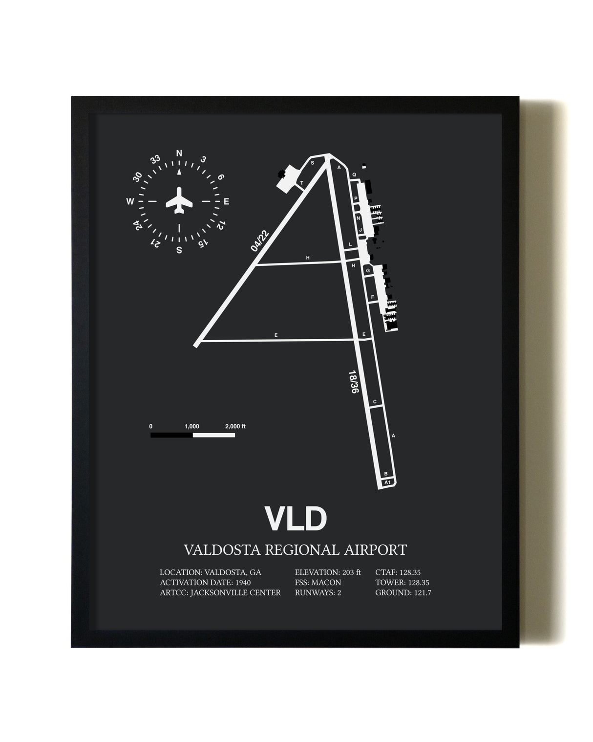 Unframed Valdosta Regional Airport map print poster
